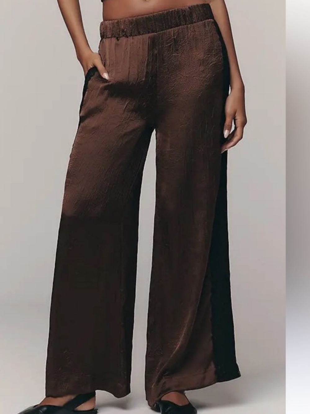 Anthropologie Satin Lace Wide Leg Pants Women’s 1X Brown Z